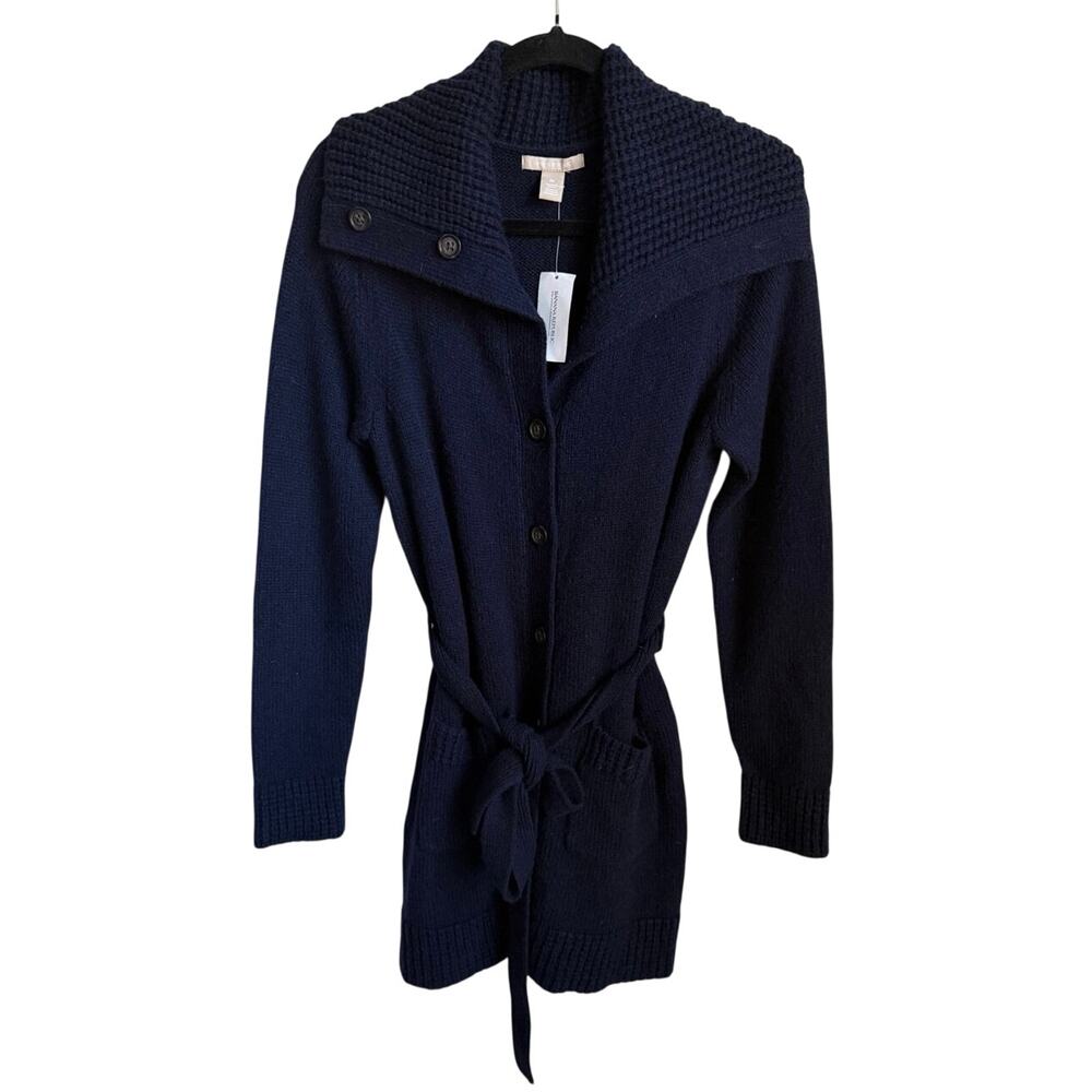 Banana Republic Wool Blend Long Sleeve Belted Cardigan Sweater Navy Womens M NWT - Picture 2 of 7